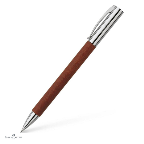 Instrumente de scris - Creion mecanic Faber-Castell Ambition, mecanism rotativ, mina 0,7 mm, corp din lemn de par brun-roscat, radiera sub capac, clip metalic, ambalaj cadou