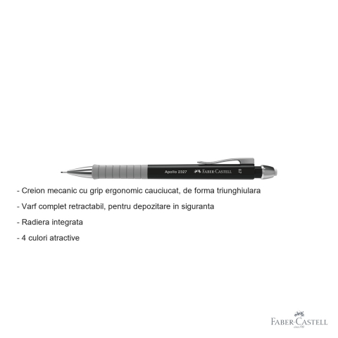 Creion mecanic Faber-Castell Apollo 0.7mm negru cu grip ergonomic triunghiular [1]