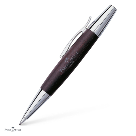 Instrumente de scris - Creion mecanic Faber-Castell e-motion, mecanism rotativ, mina 1,4 mm, corp din lemn de par baituit maro inchis, radiera sub capac, clip metalic, ambalaj cadou