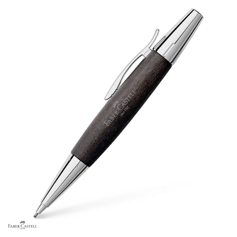 Instrumente de scris - Creion mecanic Faber-Castell e-motion, mecanism rotativ, mina 1,4 mm, corp din lemn de par baituit negru, radiera sub capac, clip metalic, ambalaj cadou
