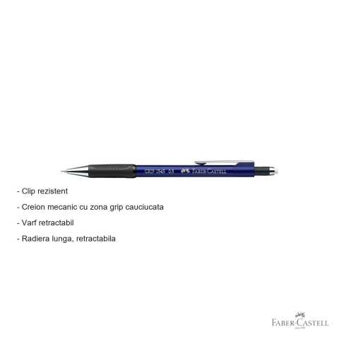 Creion mecanic Faber-Castell Grip 1345, 0.5mm, albastru, cu radiera retractabila [3]