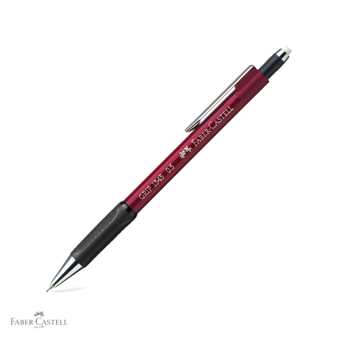 Creioane mecanice - Creion mecanic Faber-Castell Grip 1345, 0.5mm, grip cauciucat, radiera retractabila, rosu metalizat