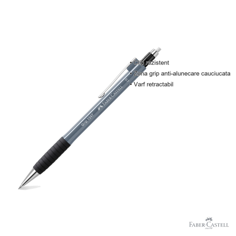Creion mecanic Faber-Castell Grip 1345 cu mina 0.7mm, gri, zona grip antiderapanta [2]