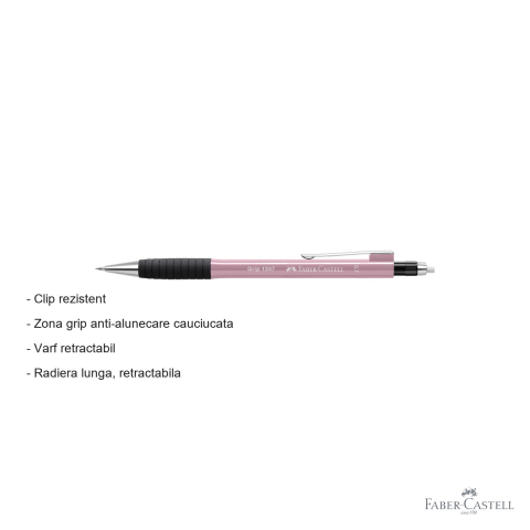 Creion mecanic Faber-Castell Grip 1345 cu mina 0.7mm si radiera retractabila, rose [1]