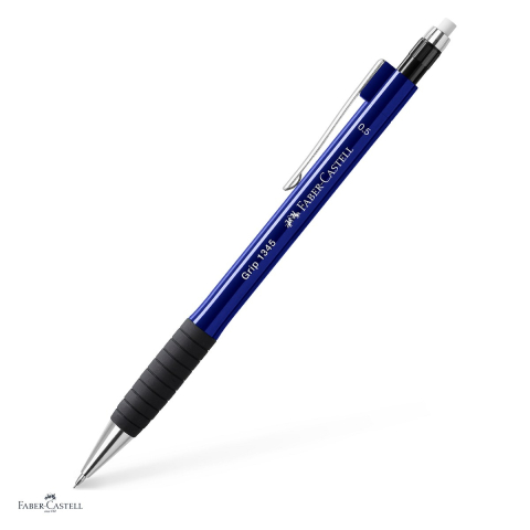 Instrumente de scris - Creion mecanic Faber-Castell Grip 1345, mina 0,5 mm B, zona de prindere din cauciuc, mina protejata la rupere, radiera integrata, clip metalic, bleumarin