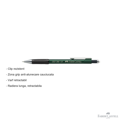 Creion mecanic Faber-Castell Grip 1347, 0.7mm, grip cauciucat, radiera retractabila, verde [1]