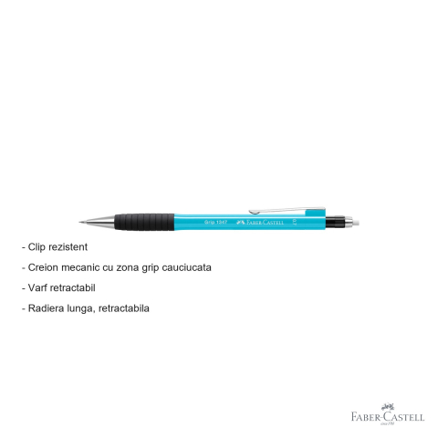 Creion mecanic Faber-Castell Grip 1347 cu radiera retractabila, mina 0.7mm, pentru scriere profesionala [1]