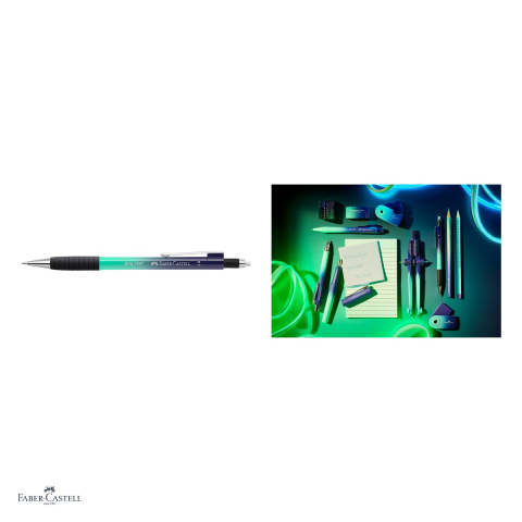 Creion mecanic Faber-Castell Grip 1347 Flow, mina 0,7 mm, zona de prindere din cauciuc, mina protejata la rupere, radiera integrata, clip metalic, albastru-turcoaz [3]
