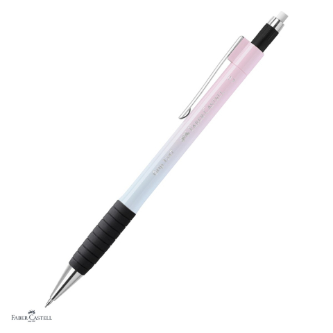 Instrumente de scris - Creion mecanic Faber-Castell Grip 1347 Flow, mina 0,7 mm, zona de prindere din cauciuc, mina protejata la rupere, radiera integrata, clip metalic, bleu-roz
