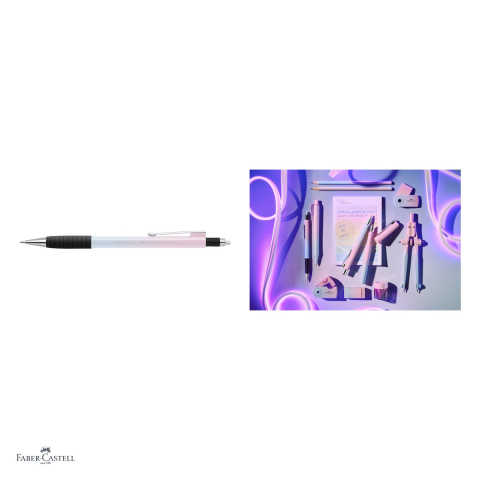Creion mecanic Faber-Castell Grip 1347 Flow, mina 0,7 mm, zona de prindere din cauciuc, mina protejata la rupere, radiera integrata, clip metalic, bleu-roz [3]
