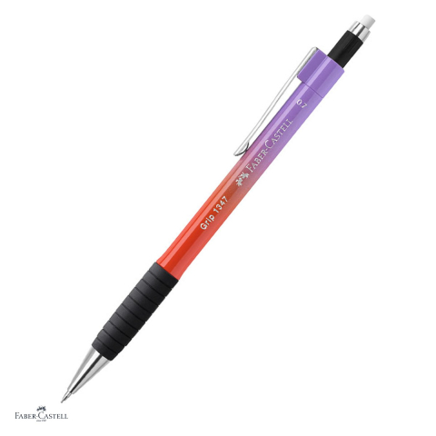 Instrumente de scris - Creion mecanic Faber-Castell Grip 1347 Flow, mina 0,7 mm, zona de prindere din cauciuc, mina protejata la rupere, radiera integrata, clip metalic, violet-portocaliu
