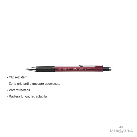 Creion mecanic Faber-Castell Grip 1347 rosu cu mina 0.7mm, zona grip cauciucata anti-alunecare [1]