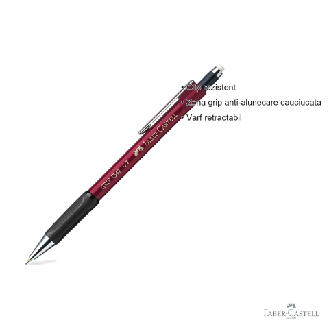 Creion mecanic Faber-Castell Grip 1347 rosu cu mina 0.7mm, zona grip cauciucata anti-alunecare [2]