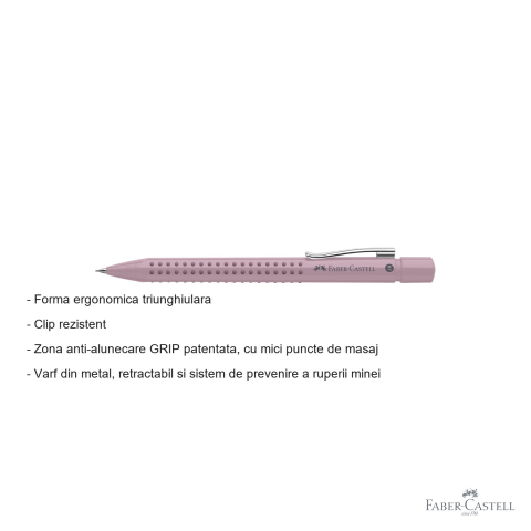 Creion mecanic Faber-Castell Grip 2010 Rose 0.7mm, forma ergonomica triunghiulara, pentru scriere confortabila [1]