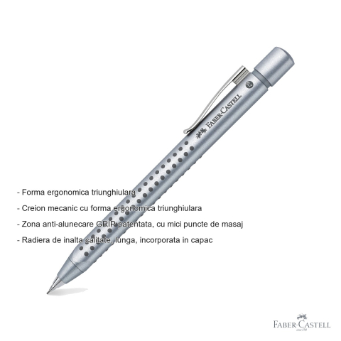 Creion mecanic Faber-Castell Grip 2011 0.7mm argintiu, forma ergonomica triunghiulara, pentru scriere precisa [1]