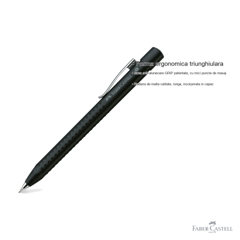 Creion mecanic Faber-Castell Grip 2011 0.7mm negru metalizat, forma ergonomica triunghiulara [2]