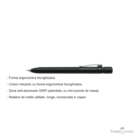 Creion mecanic Faber-Castell Grip 2011 0.7mm negru metalizat, forma ergonomica triunghiulara [1]