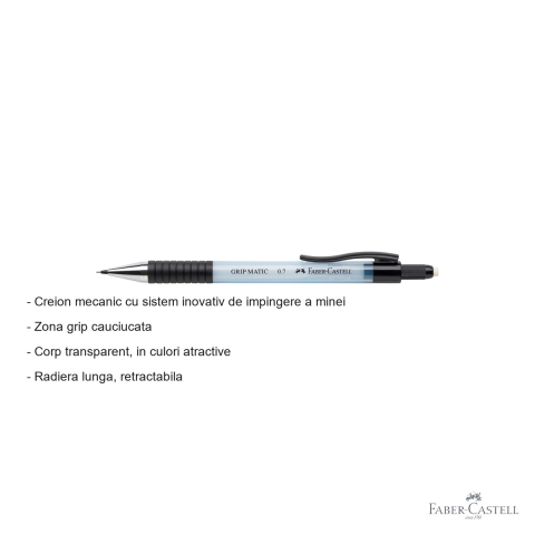 Creion mecanic Faber-Castell Grip-Matic 1377, mina 0.7mm, albastru, sistem inovativ impingere [1]