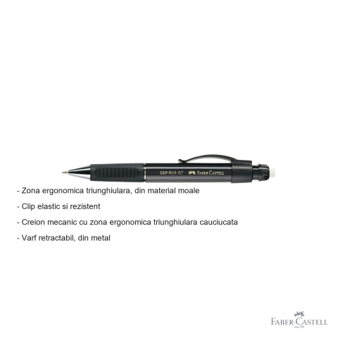 Creion mecanic Faber-Castell Grip Plus 1307, 0.7mm, grip triunghiular ergonomic, pentru scriere profesionala [1]