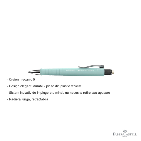 Creion mecanic Faber-Castell Poly Matic 0.7mm bleu Caraibe, grip ergonomic triunghiular [1]
