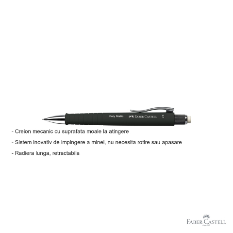Creion mecanic Faber-Castell Poly Matic 0.7mm negru, grip ergonomic triunghiular [1]