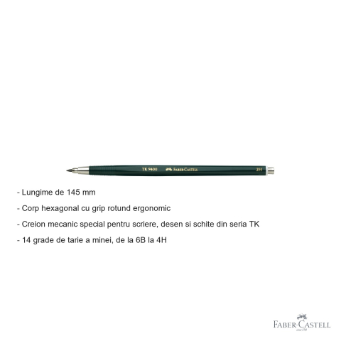 Creion mecanic Faber-Castell TK 9400 2mm duritate 2H pentru desen tehnic si schite profesionale [1]