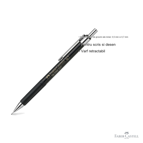 Creion mecanic Faber-Castell TK-Fine 2317 0.7mm negru, varf retractabil, pentru scris si desen tehnic [2]