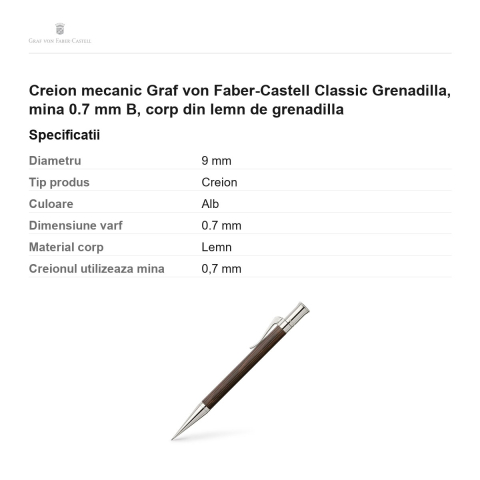 Creion mecanic Graf von Faber-Castell Classic Grenadilla, mina 0.7 mm B, corp din lemn de grenadilla [2]