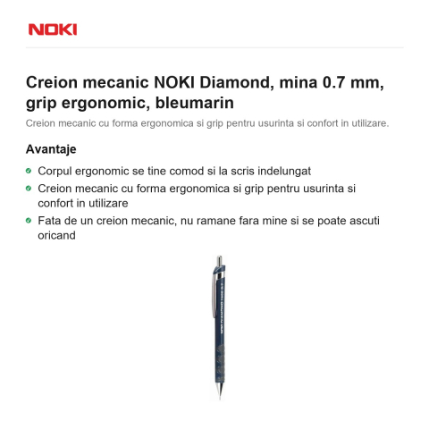 Creion mecanic NOKI Diamond, mina 0.7 mm, grip ergonomic, bleumarin [1]