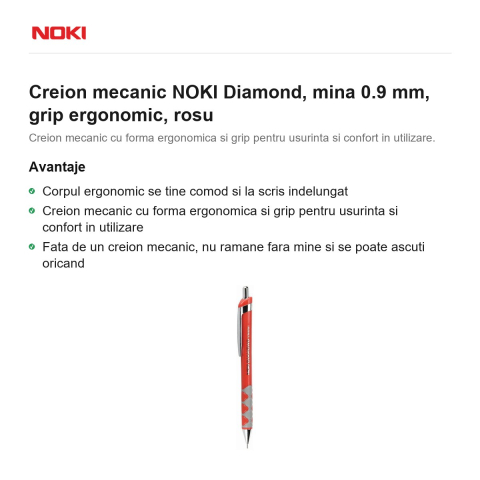 Creion mecanic NOKI Diamond, mina 0.9 mm, grip ergonomic, rosu [1]