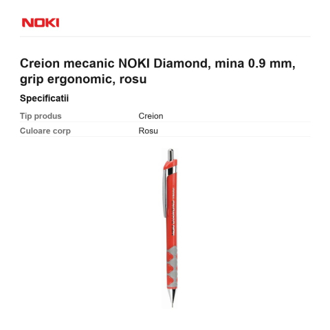 Creion mecanic NOKI Diamond, mina 0.9 mm, grip ergonomic, rosu [2]
