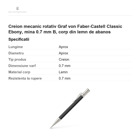 Creion mecanic rotativ Graf von Faber-Castell Classic Ebony, mina 0.7 mm B, corp din lemn de abanos [2]
