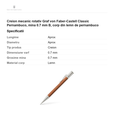 Creion mecanic rotativ Graf von Faber-Castell Classic Pernambuco, mina 0.7 mm B, corp din lemn de pernambuco [2]