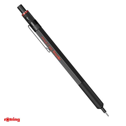 Instrumente de scris - Creion mecanic Rotring 500, mina 0.5 mm, corp hexagonal din plastic, grip din alama, negru