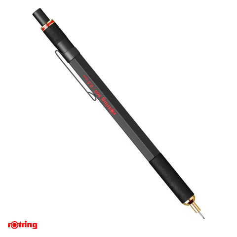 Instrumente de scris - Creion mecanic Rotring 800, mecanism prin rasucire si apasare, mina 0.5 mm, corp hexagonal din alama, negru