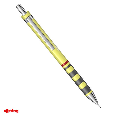 Instrumente de scris - Creion mecanic Rotring Tikky 3, mina 0.7 mm, cu radiera, grip din cauciuc, galben neon