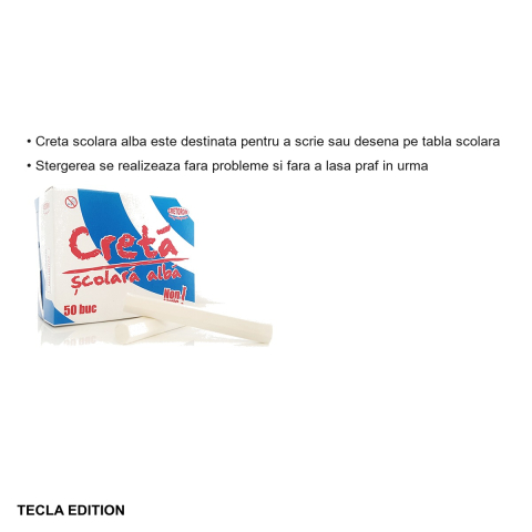 Creta scolara alba Tecla Edition, cutie 50 bucati, scriere si desen pe tabla, fara praf [2]