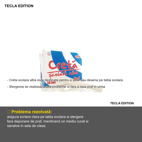 Creta scolara alba Tecla Edition, cutie 50 bucati, scriere si desen pe tabla, fara praf [1]