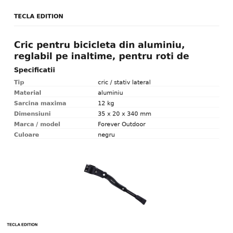 Cric pentru bicicleta din aluminiu, reglabil pe inaltime, pentru roti de 24-29 inch, Forever Outdoor, negru [2]