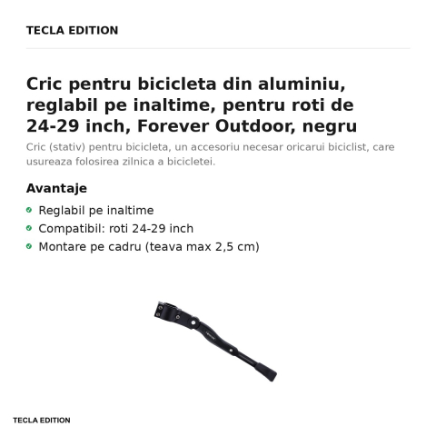 Cric pentru bicicleta din aluminiu, reglabil pe inaltime, pentru roti de 24-29 inch, Forever Outdoor, negru [1]