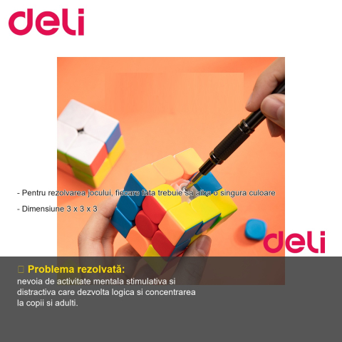 Cub magic 3x3x3 Deli, joc creativ cu 6 fete colorate, pentru copii si adulti [1]