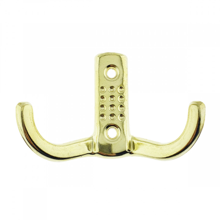 Cuiere si agatatori de perete - Cuier din metal pentru mobila sau perete, cu 2 agatatori de 2 cm, MOB-65145, 2 orificii de montare, dimensiuni 85 x 57 x 30 mm, auriu