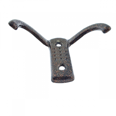 Cuier din metal pentru mobila sau perete, cu 2 agatatori de 2 cm, MOB-65284, 2 orificii de montare, dimensiuni 85 x 57 x 30 mm, maro [4]