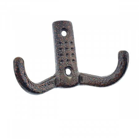 Cuier din metal pentru mobila sau perete, cu 2 agatatori de 2 cm, MOB-65284, 2 orificii de montare, dimensiuni 85 x 57 x 30 mm, maro [1]
