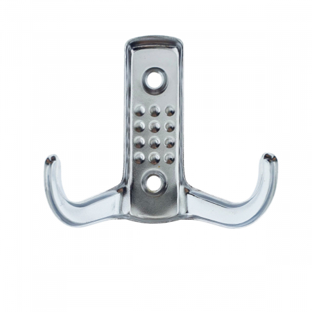 Cuier din metal pentru mobila sau perete, cu 2 agatatori de 2 cm, MOB-66895, 2 orificii de montare, dimensiuni 85 x 57 x 30 mm, crom lucios [6]