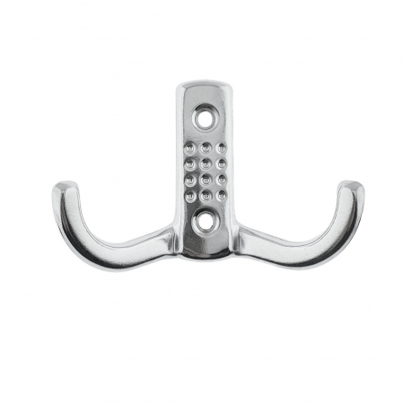 Cuiere si agatatori de perete - Cuier din metal pentru mobila sau perete, cu 2 agatatori de 2 cm, MOB-66895, 2 orificii de montare, dimensiuni 85 x 57 x 30 mm, crom lucios