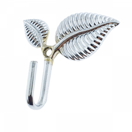 Cuier din metal pentru mobila sau perete cu o agatatoare de 3 cm, MOB-67038, un orificiu de montare, dimensiuni 75 x 67 x 20 mm, design frunze, argintiu [1]