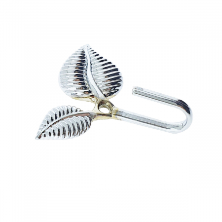 Cuier din metal pentru mobila sau perete cu o agatatoare de 3 cm, MOB-67038, un orificiu de montare, dimensiuni 75 x 67 x 20 mm, design frunze, argintiu [4]