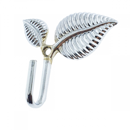 Cuiere si agatatori de perete - Cuier din metal pentru mobila sau perete cu o agatatoare de 3 cm, MOB-67038, un orificiu de montare, dimensiuni 75 x 67 x 20 mm, design frunze, argintiu