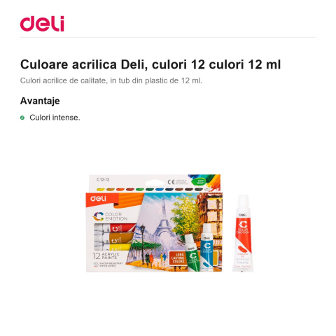 Culoare acrilica Deli, culori 12 culori 12 ml [1]